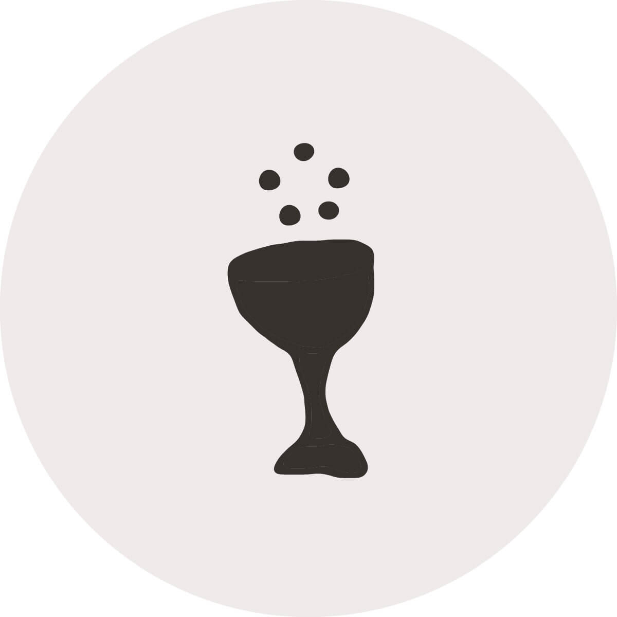 A black drawn image of a goblet with five dots above it resembling a star outline.
